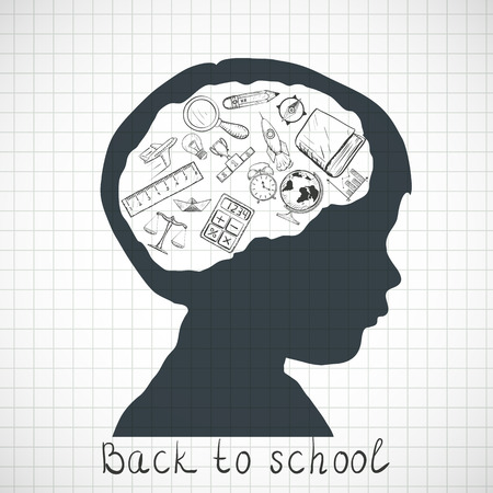 Silhouette of a child. Back to school. Doodle image. Stock Vector illustration.のイラスト素材