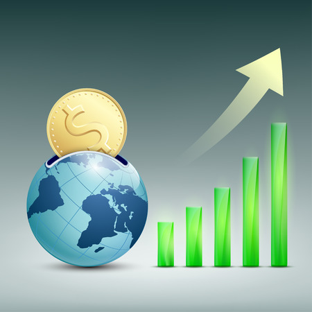 Financial graph of the increase. Piggy bank for money. Stock vector image.のイラスト素材