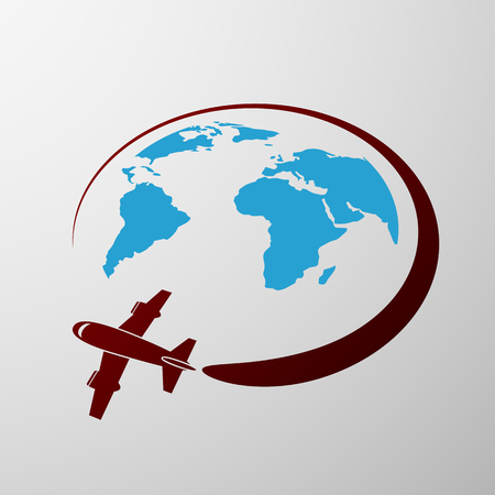 Plane flies around the Earth Flat graphicsのイラスト素材