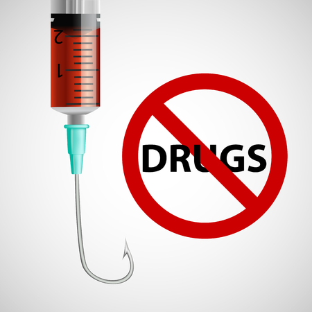 Sign prohibiting drugs a syringe with a needleのイラスト素材