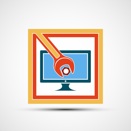 Wrench and monitor. Flat design. Stock vector illustrationのイラスト素材