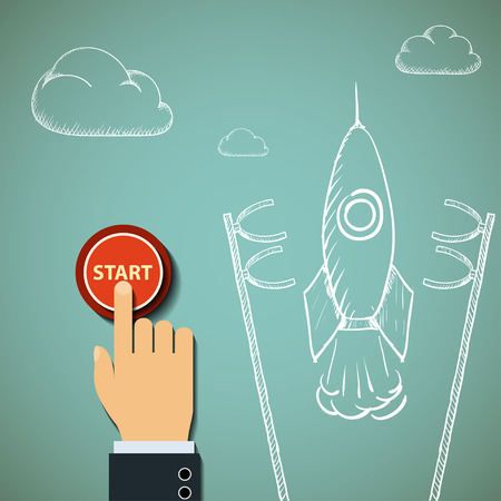 Human hand pushes the button. のイラスト素材