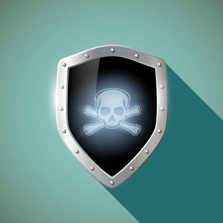 Skull and crossbones on the metal shield. のイラスト素材