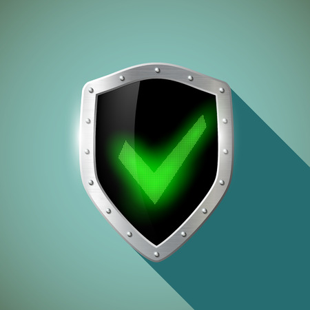 Green mark on the metal shield. Flat design. のイラスト素材