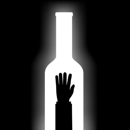 Man drowns in a bottle with alcohol. Stock vector illustration.のイラスト素材