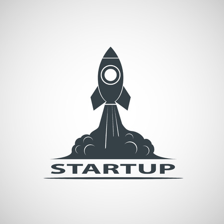 Icon rocket takes off. Business startup. Stock vector illustration.のイラスト素材