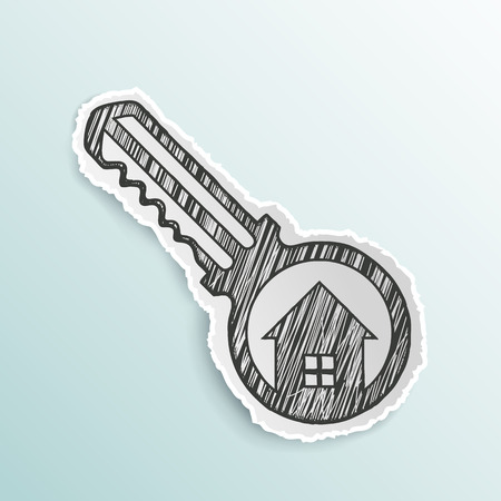 Icon key from the lock. Doodle image. Stock vector illustration.のイラスト素材