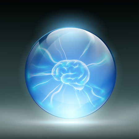 Human brain in a glass ball. Stock vector illustration.のイラスト素材