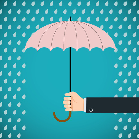 Human hand holding an umbrella. Protection from rain. Stock vector illustration.のイラスト素材