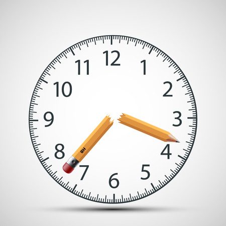 Watch dial with a broken pencil. Nervous tension and stress. Deadline. Stock vector illustration.のイラスト素材