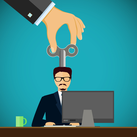 Man sitting on the workplace. Personnel Management. Stock vector illustration.のイラスト素材