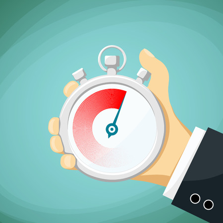 Man holds in his hand a sports stopwatch. Stock Vector cartoon illustration.のイラスト素材