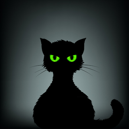 Silhouette of black cat with green eyes. Stock vector illustration.のイラスト素材