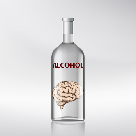 Human brain inside a bottle with alcohol. Stock vector illustration.のイラスト素材
