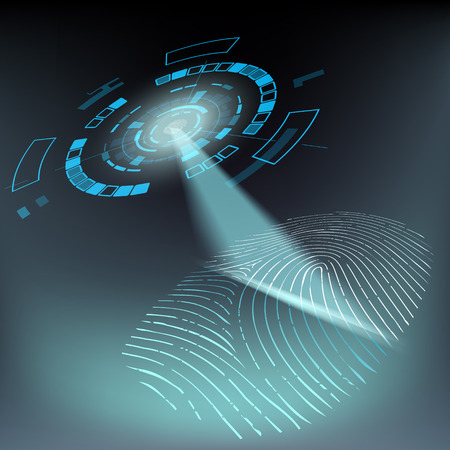 Scan fingerprint. Privacy and protection of personal data. HUD interface. Stock vector illustration.のイラスト素材