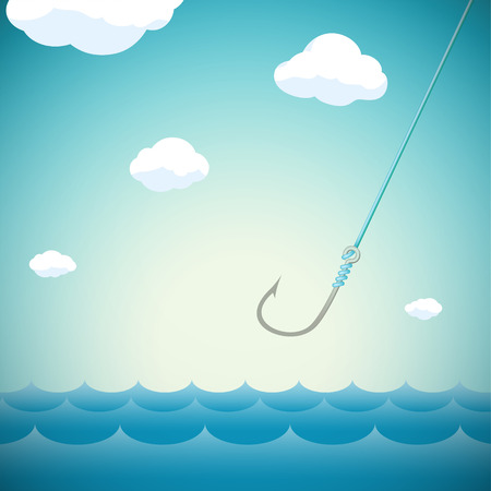 Seascape with fishing hook. Stock Vector cartoon illustration.のイラスト素材