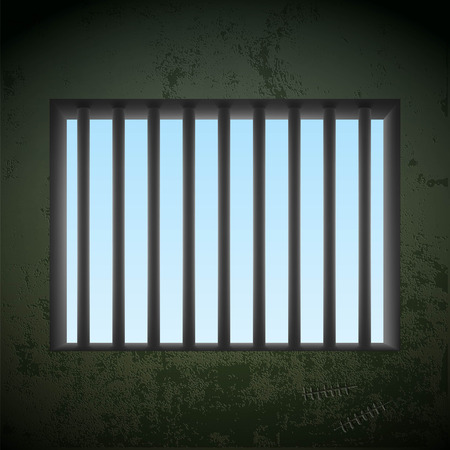 Window with bars in a prison cell. Stock vector illustration.のイラスト素材