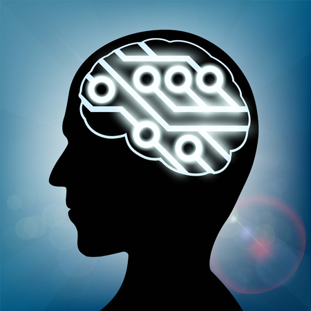 Computer circuit inside the human head. Programming and robotics. Stock vector illustration.のイラスト素材