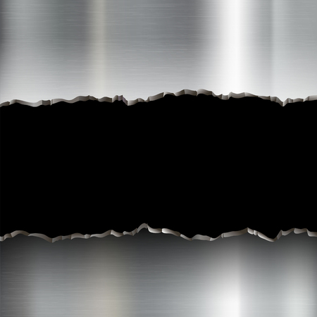 Broken stainless steel plate. Template torn metal. Military and industrial background copy space. Stock vector graphics.のイラスト素材