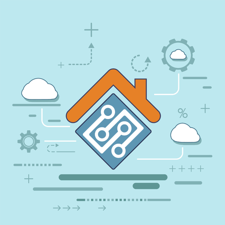 Icon interface of smart home automation assistant. Internet of things concept. System with centralized control. Stock vector flat design style illustrationのイラスト素材