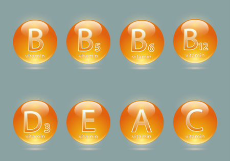 Vitamins and minerals for health. Health care icons set. Stock vector illustration.のイラスト素材