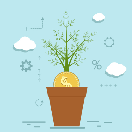 Coin with dollar signs growing in a flower pot.のイラスト素材