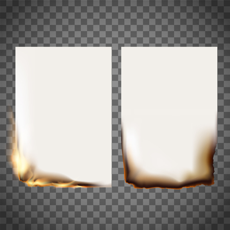 Set of burning sheet of paper and smoldering. Stock Vector Illustration on a transparent background.のイラスト素材