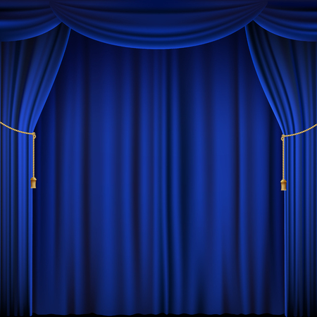 Blue theater curtain. Silk textile background. Stock vector illustration.のイラスト素材