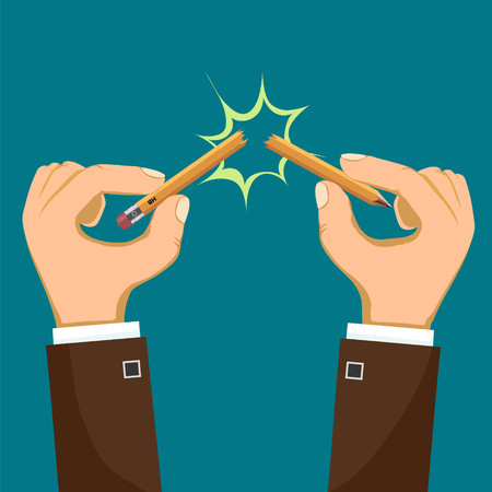 Human hands hold a broken pencil. Stress and the nervous tension  Stock vector flat graphics illustration.のイラスト素材