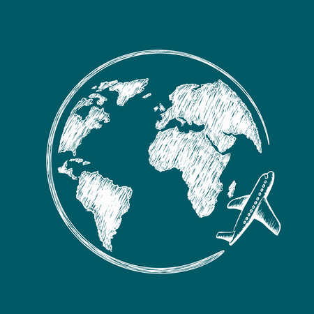 Icon travel. Airplane flies around the earth planet.のイラスト素材