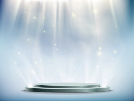 Round podium illuminated by searchlights. Blank background with copy space. Stock vector illustration.のイラスト素材