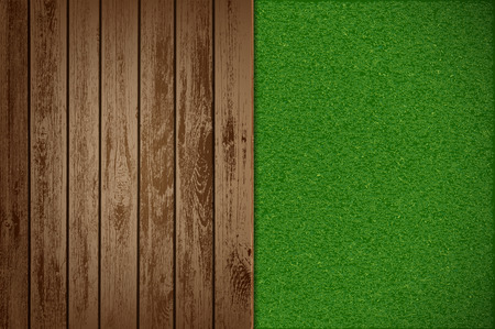 Wooden table with green grass. Garden background. Stock vector illustration.のイラスト素材