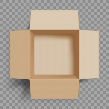 Empty open cardboard box. Isolated on a transparent background. Vector illustration.のイラスト素材
