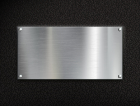 Background of black leather fabric with metal plate. Vector illustration.のイラスト素材