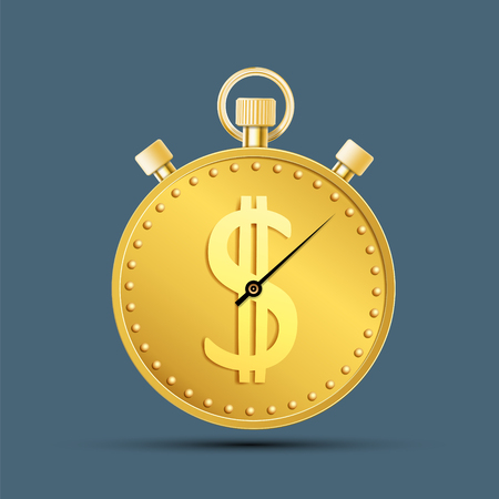 Icon currency dollar sign on a sport stopwatch. Gold coin. Vector illustrationのイラスト素材