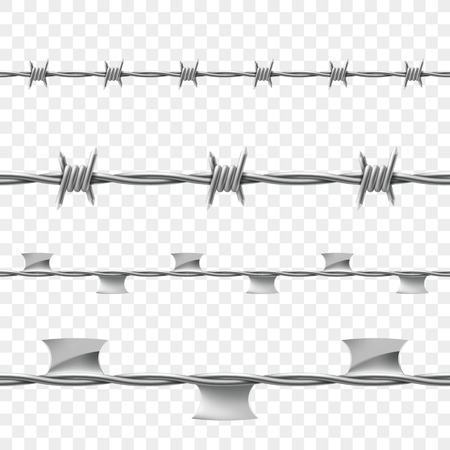 Metal seamless barbed wire. Set isolated on a transparent background. Vector illustration.のイラスト素材