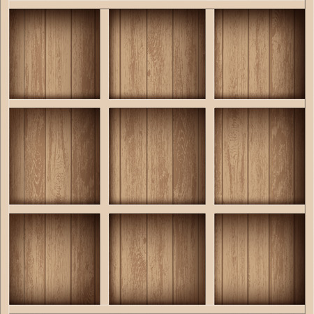Wooden empty bookshelf or tool box. Shelves for the warehouse. Vector illustration.のイラスト素材