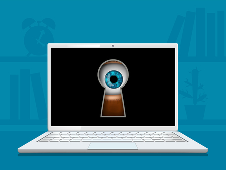 Eye looks into the keyhole on the laptop screen. Vector illustration.のイラスト素材