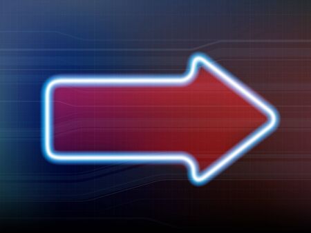 Neon glowing arrow sign on a dark background. Vector illustration.