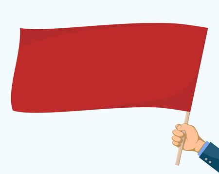 Man are holding a red blank flag. Template banner isolated on white background. Vector flat graphic illustration.のイラスト素材