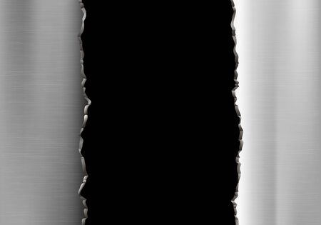 Metal silver torn plate with a black hole. Vector backgroundのイラスト素材