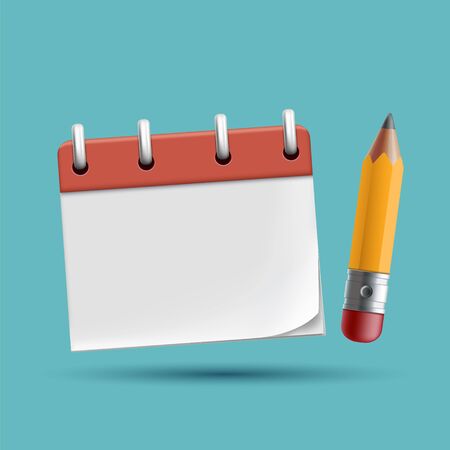 School notebook icon with pencil. Blank template with copy space. Vector illustration.のイラスト素材