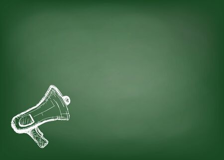 Megaphone or loudspeaker drawing on a school blackboard chalk. Vector backgroundのイラスト素材