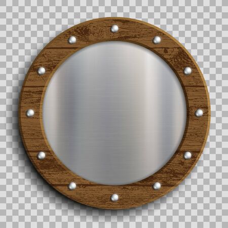 Metal plate in a wooden frame. Isolated on a transparent background. Vector backgroundのイラスト素材