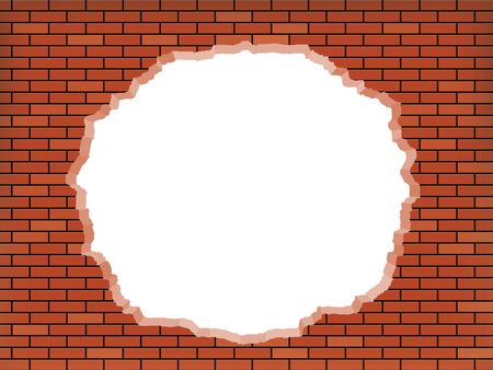 White hole in broken red brick wall. Vector background.のイラスト素材
