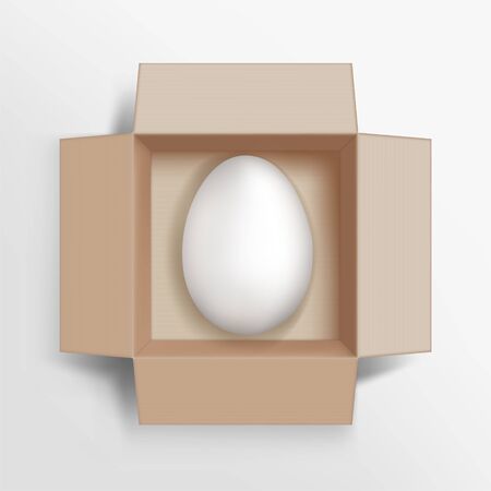 White chicken egg in a cardboard box. Ecological farm food. Vector illustration.のイラスト素材