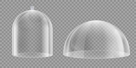 Glass dome isolated on a transparent background. Set of blank templates. Vector illustration.のイラスト素材