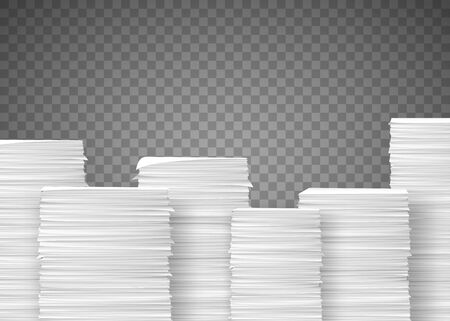 Piles of paper documents. Paperwork in the office. Stack isolated on transparent background. Vector illustration.のイラスト素材