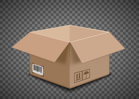 Open cardboard box template. Isolated on a transparent background. Vector illustration.のイラスト素材