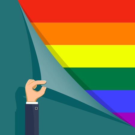 LGBTQ activist with rainbow flag. Pride symbol. Cartoon graphics. Vector illustrationのイラスト素材